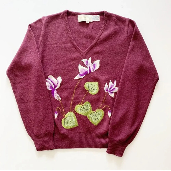 Vintage Lilly of California‎ Purple Sweater Orchids Size Small Pinup Girl Cali S - Picture 11 of 11